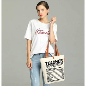 So'each Canvas Leather Zippered Tote Bag Teacher Gift Handbag Shoulder Bag